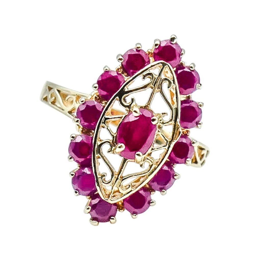 Vintage 14K Yellow Gold Natural Ruby July Birthday Romantic Statement Ring Size